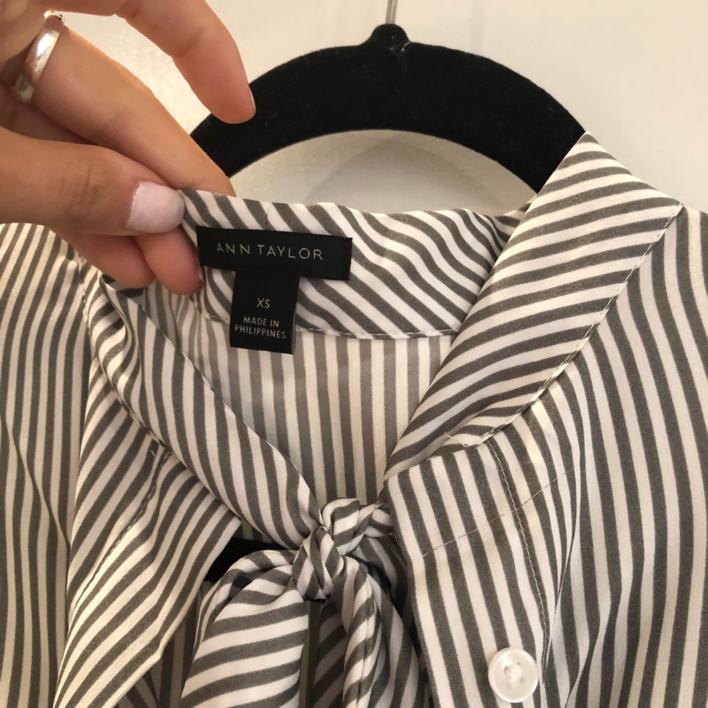 Ann Taylor grey and white striped shirt